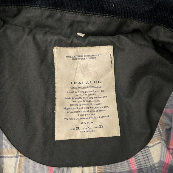 Zara Trafaluc Parka Oversized Overcoat Jacket Corduroy Zip Pocket Olive Green XL - Picture 6 of 10